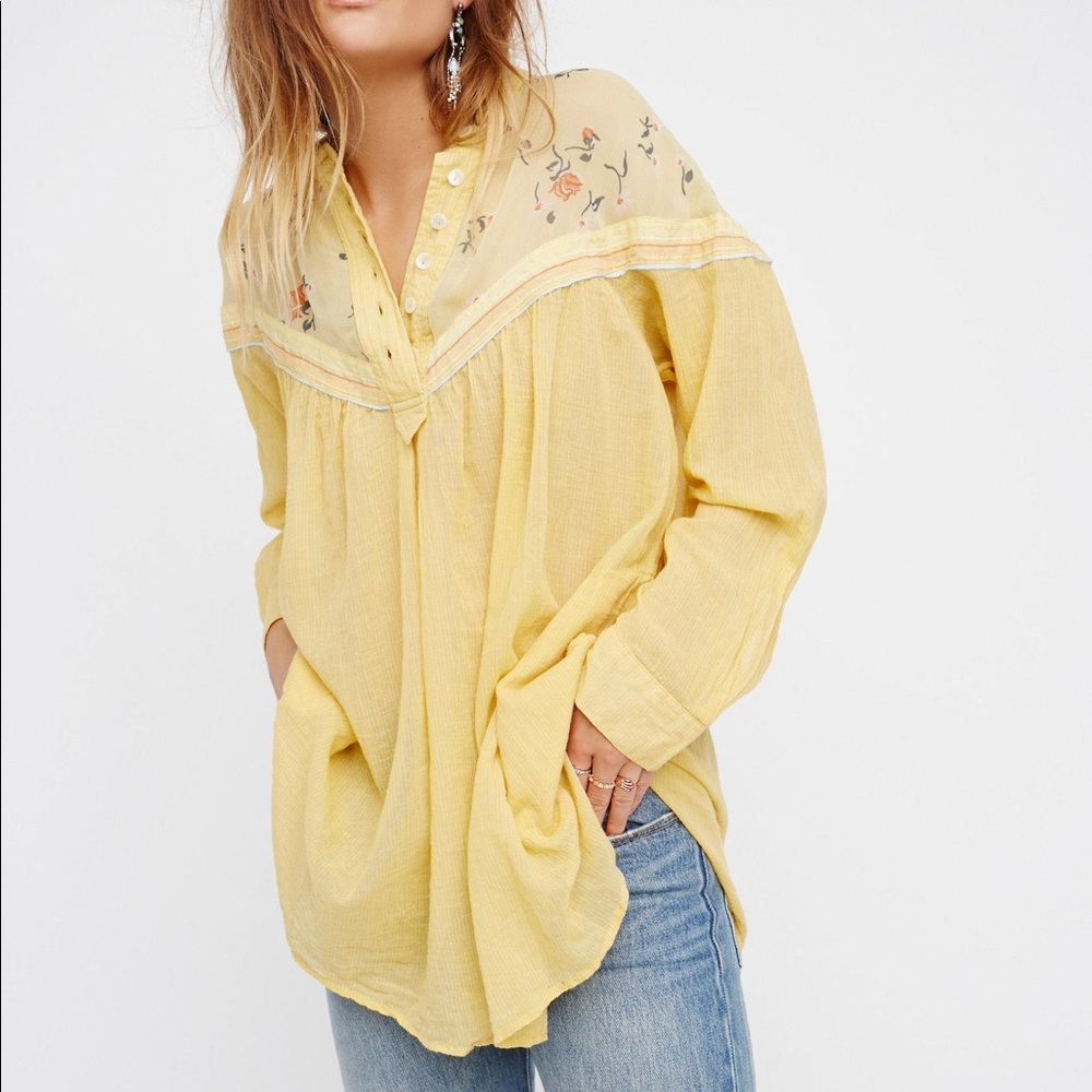 Free People Hearts & Colors Top Yellow Cotton XS